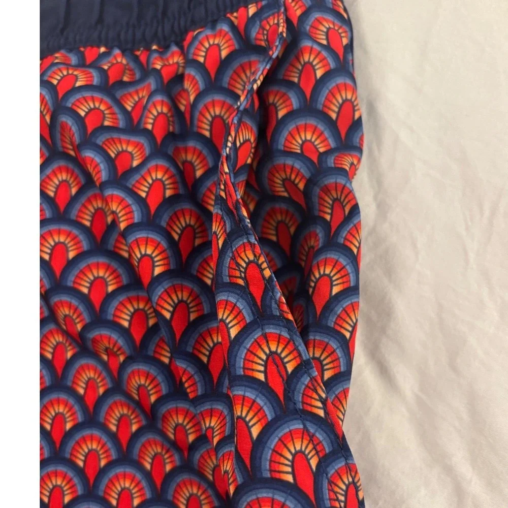 Fair Harbor Mens Swim Shorts Red Navy Geometric Fan Print Board Shorts Large